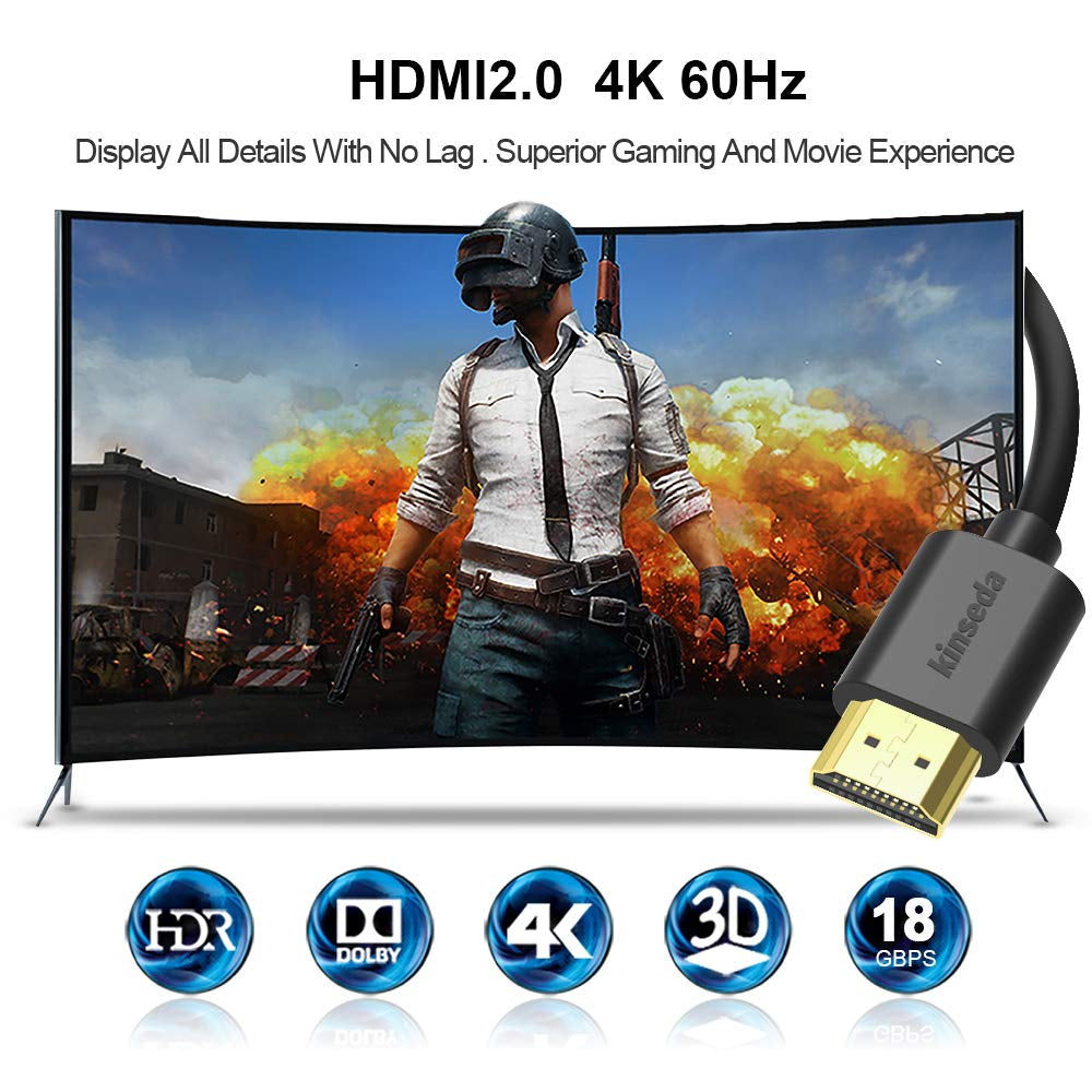 4K HDMI Cable 5Ft High Speed 18Gbps HDMI 2.0 Cord Supports to 4K 60Hz UHD 2160P 1080P 3D HDR Ethernet Audio Return（Arc） UL Rated - 1PC