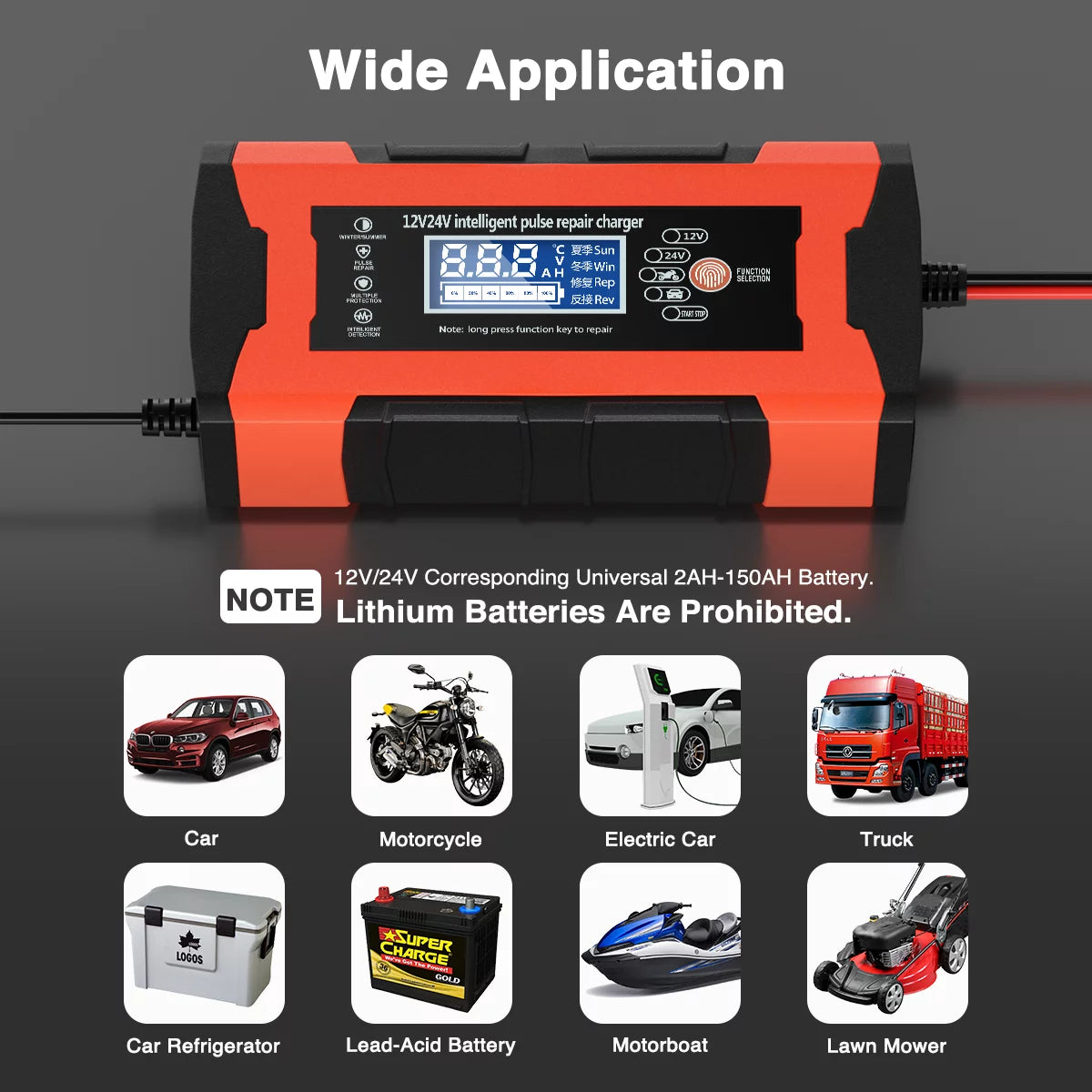 10-Amp Car Battery Charger, 12V 24V Automatic Smart Battery Maintainer Trickle Charger, Battery Charger Battery Desulfator with Temp Compensation for Car Truck Motorcycle Lawn Mower Lead Acid Battery