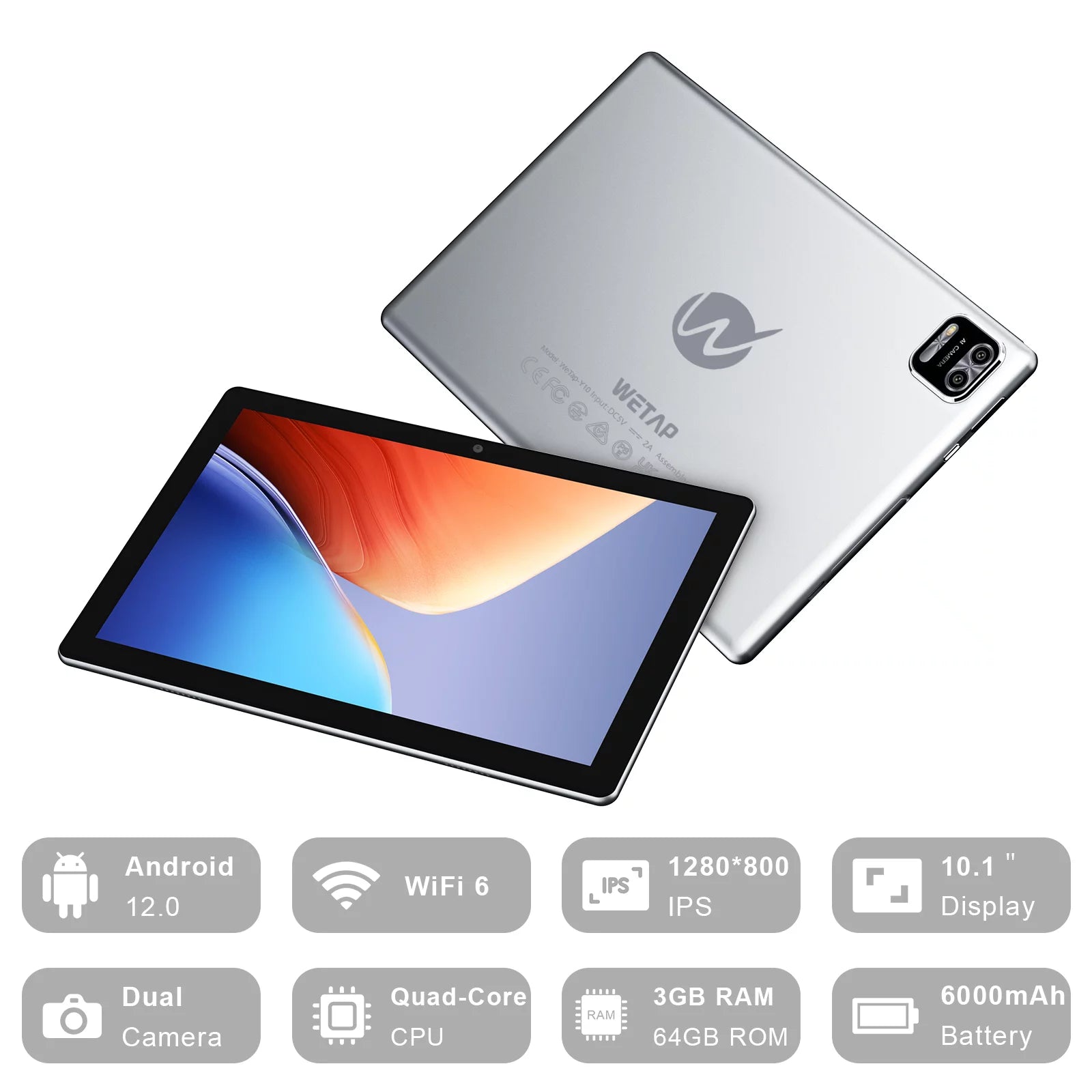 Tablet 10 Inch Android Tablets丨 Android 12 Tablet,3Gb RAM 64GB ROM,2MP+8MP Camera,1280X800 IPS Google Tablets,Quad-Core Processor Tablets,6000Mah Long Lasting Battery