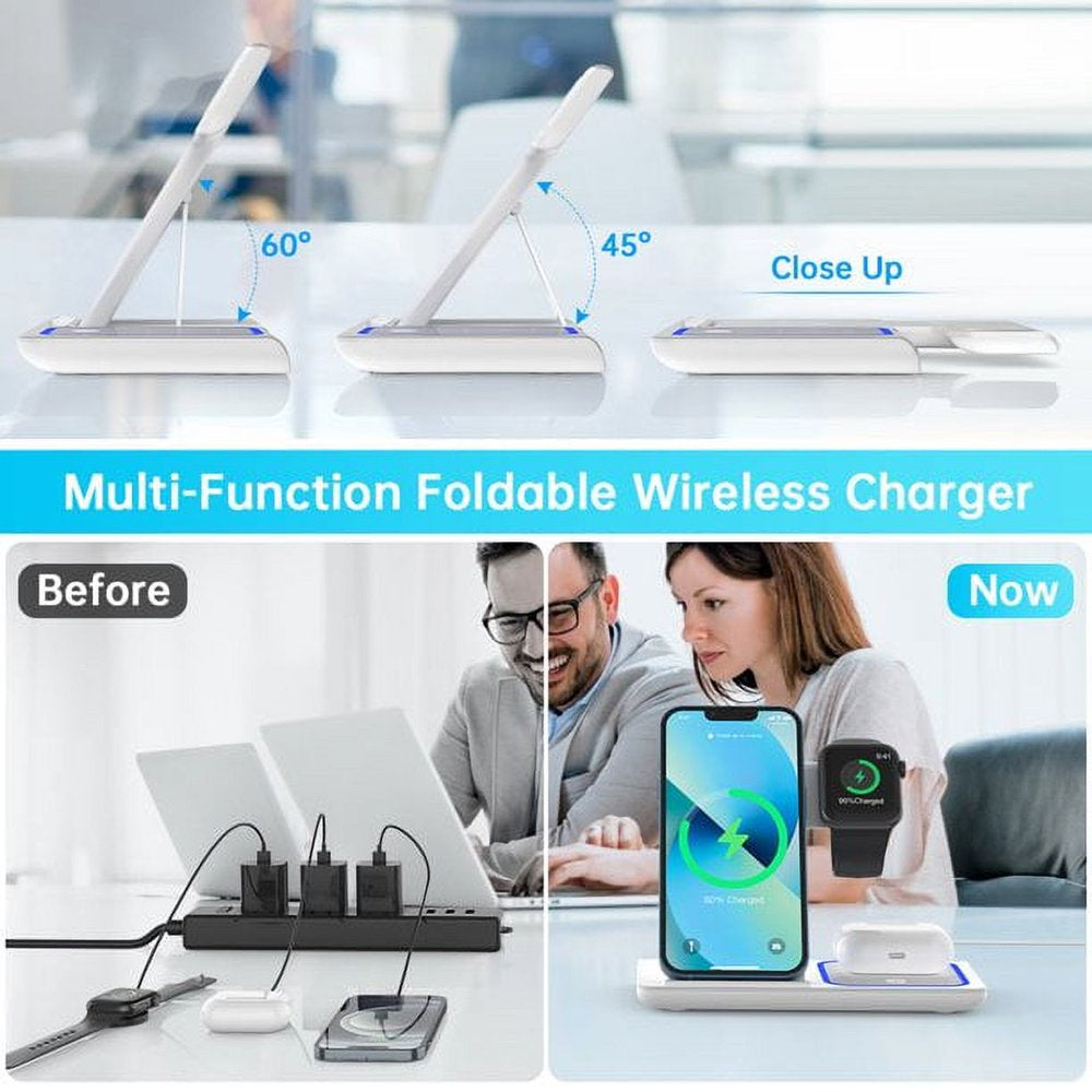 Wireless Charger, 3 in 1 Wireless Charging Station Dock with Breathing Indicator, Fast Charging Stand Compatible with Iphone 15/14/13/12/11 Pro Max/Xs, Apple Watch 8/7/6/5/4, Airpods 3/2/Pro